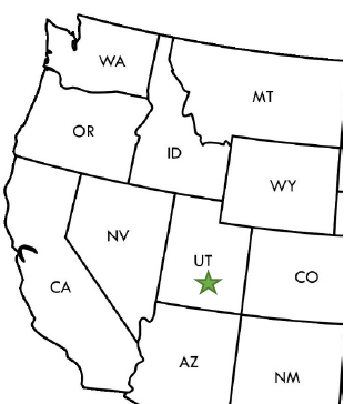 A map of the western United States with a star marking Capitol Reef's location in southern Utah