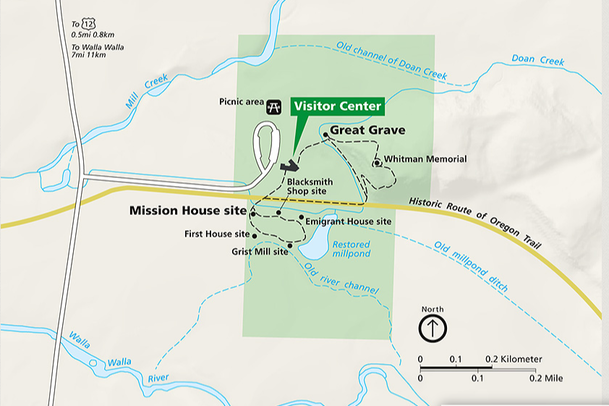 The park brochure map for Whitman Mission
