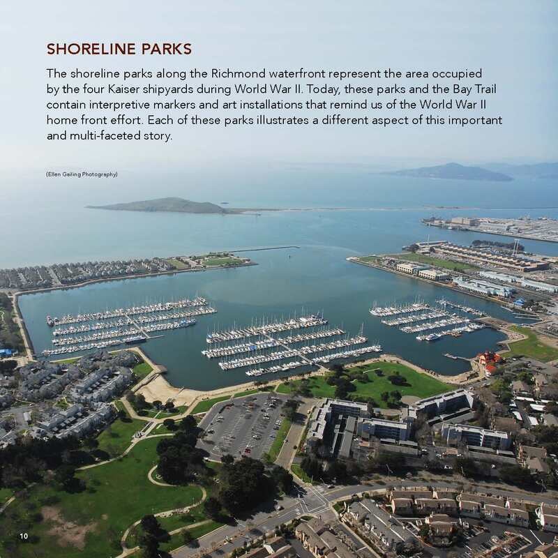 Page 10 from the site guide, giving a modern picture of the Richmond waterfront and describing the parks that line the shoreline today
