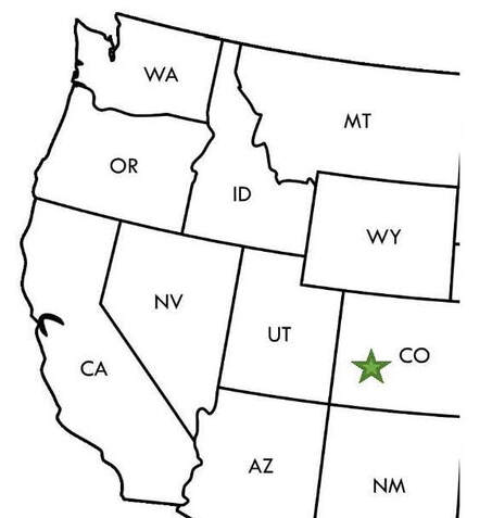 A map of the western United States with a star marking the location of Black Canyon of the Gunnison and Curecanti in western Colorado