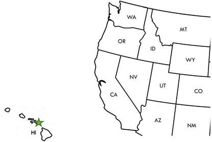 A map of the western United States with a green star on Maui, an island in Hawaii