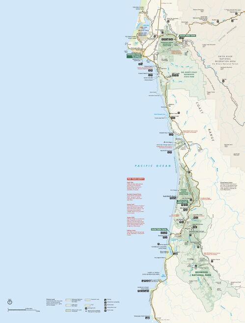 The park brochure map for Redwood National and State Parks