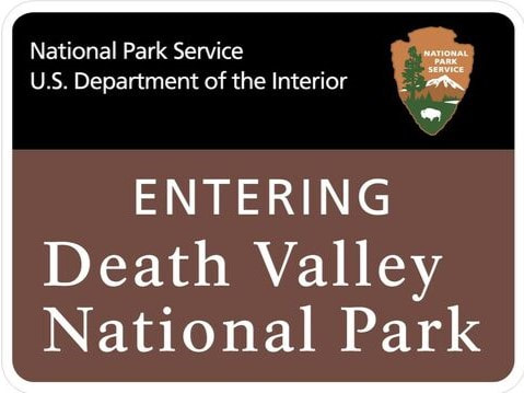 A mock-up of a National Park Service entrance sign that says, "Entering Death Valley National Park"