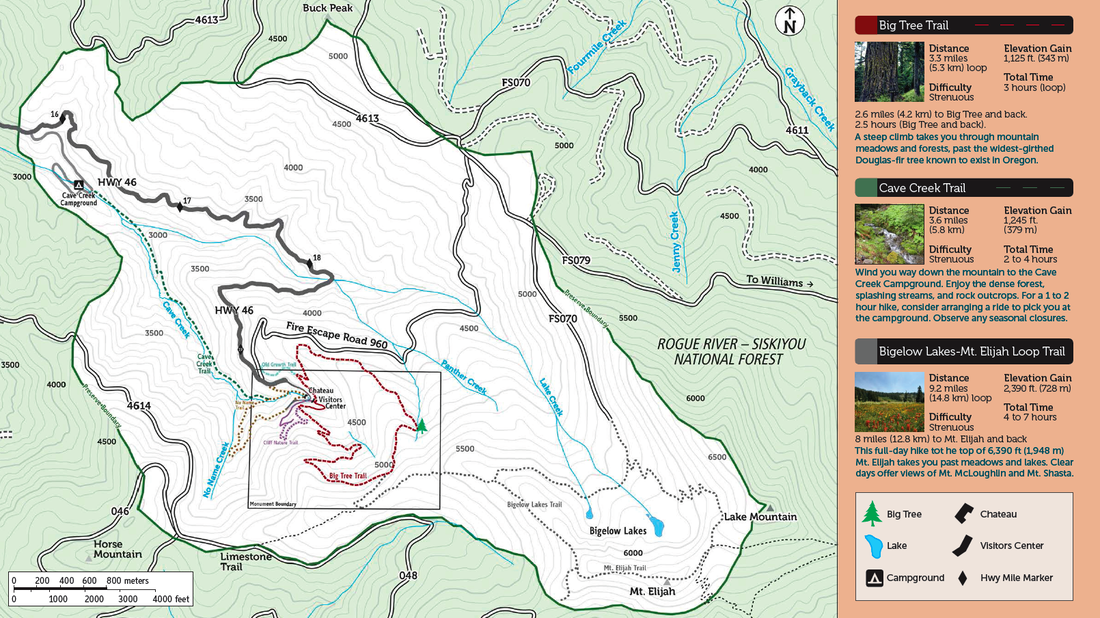 Oregon Caves trail guide map with legend
