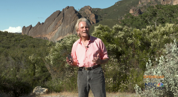 Host Doug McConnell stands in front of the Pinnacles in a scene from the episode