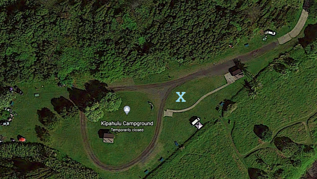 Aerial view of Kipahulu Campground with blue 