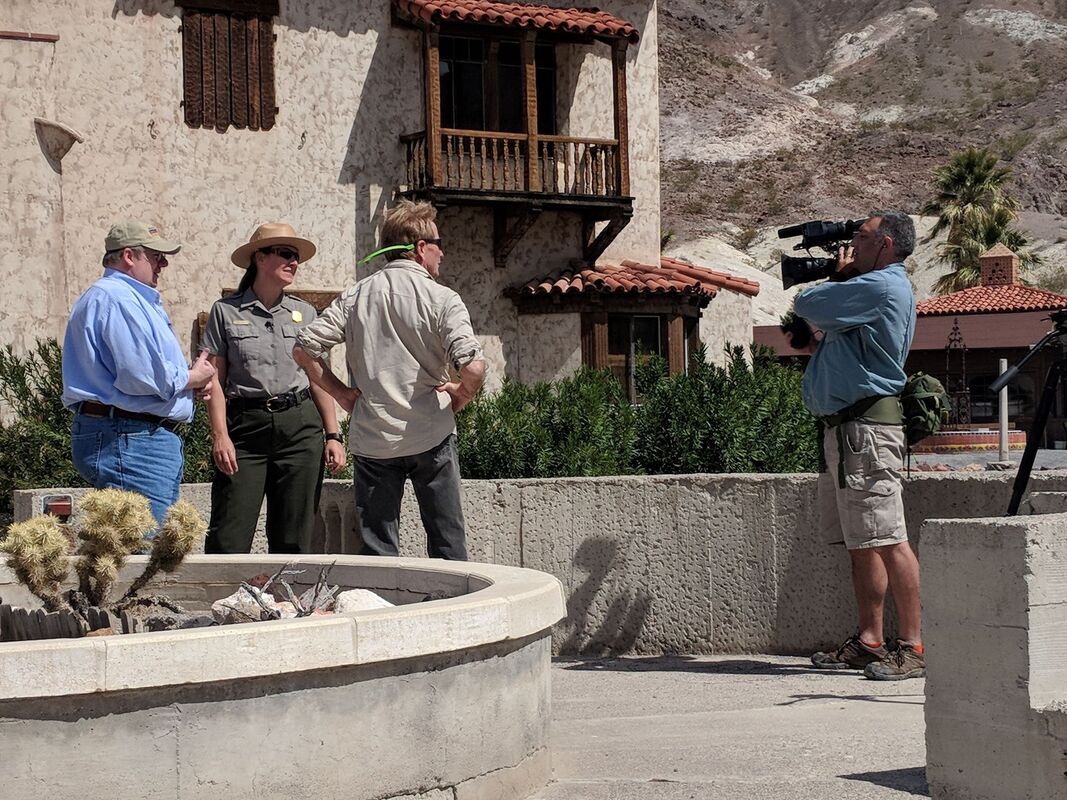 The OpenRoad team films park staff at Scotty's Castle