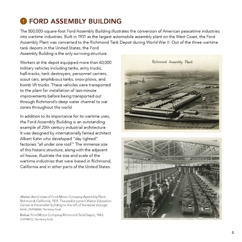 Page 3 from the site guide that gives pictures and background information about the Ford Assembly Building