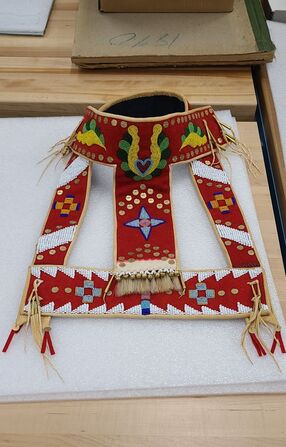 A beaded horse head stall