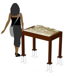 Mock-up drawing of person next to tactile map
