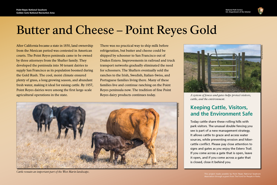 A close-up of a wayside educational sign about ranching called, 