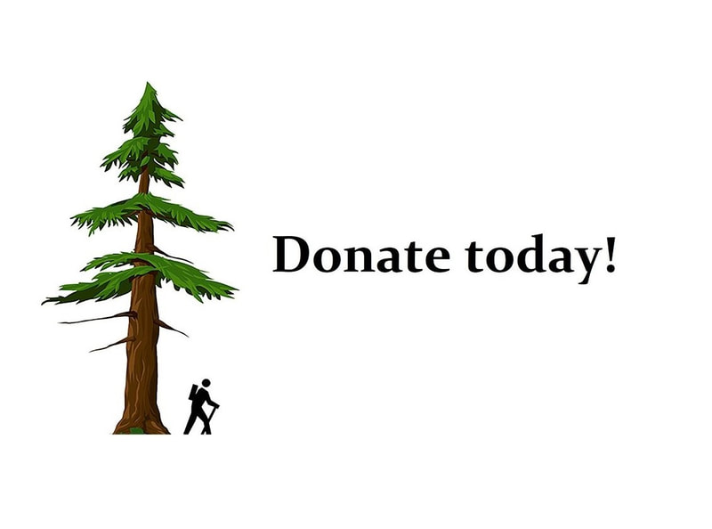 A picture of The Fund for People in Park's logo (a hiker icon standing next to a giant sequoia), with the words, "Donate today!"